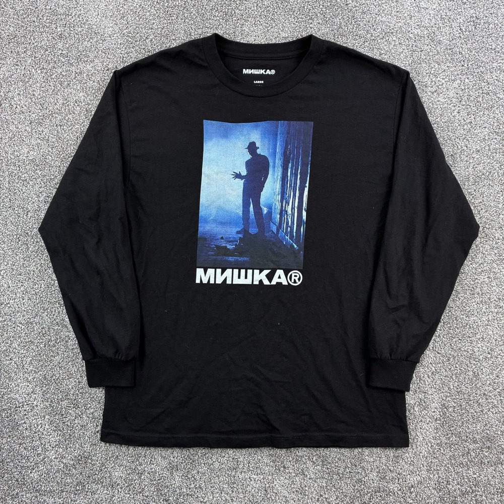 Mishka Long Sleeve Shirt Mens Large Black Cotton Freddy Krueger Graphic MNWKA